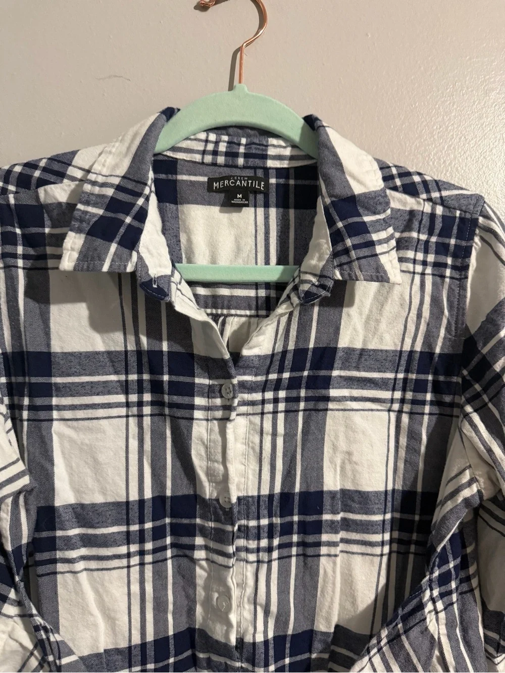 J.Crew Mercantile 100% Cotton Navy & White Plaid Flannel Tie-Waist Shirt Dress